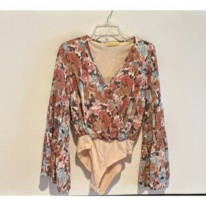 Fab Rik How Very Loved Womens Size L Blouse Body Suit Bohemian Romantic Flouncy